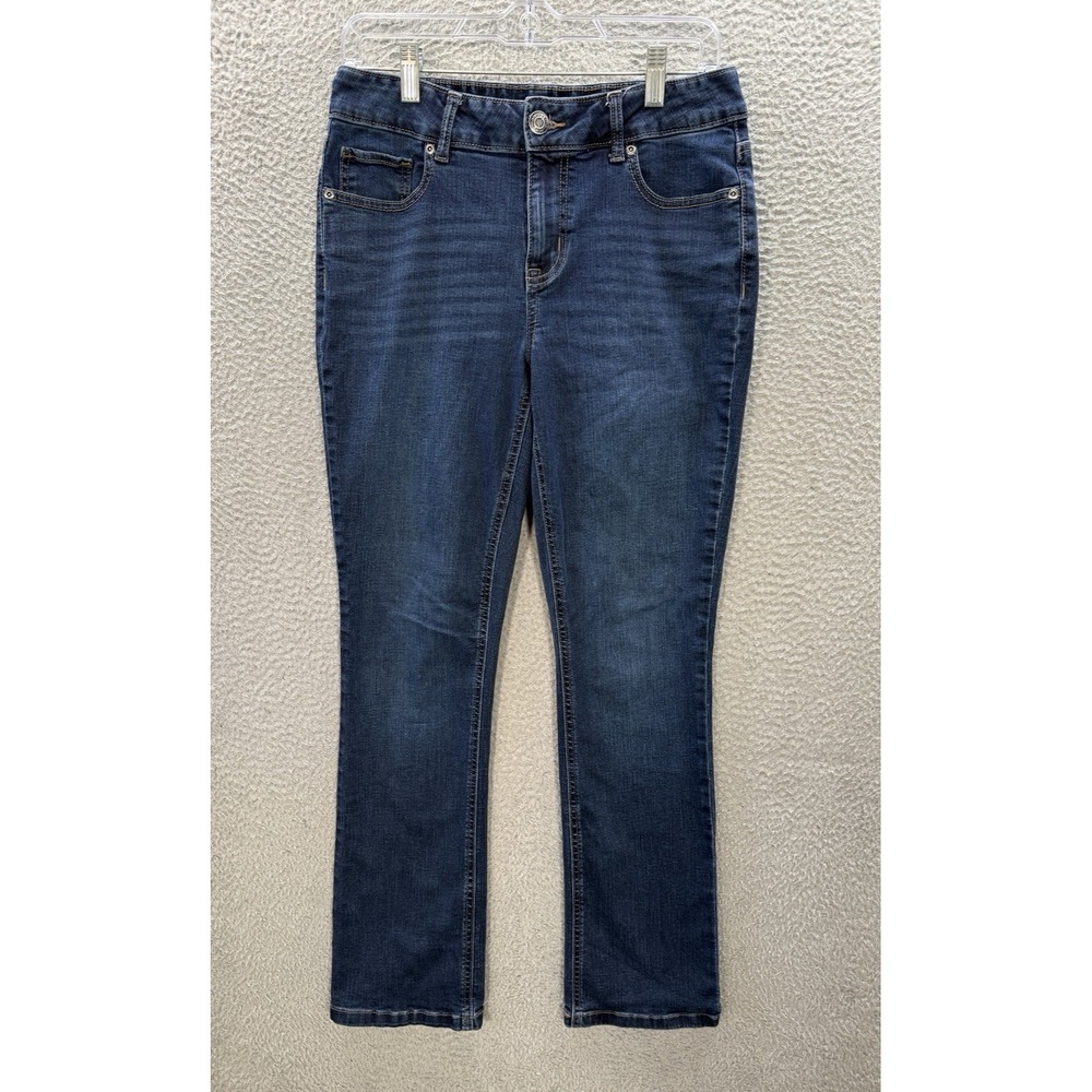 M Jeans By Maurices Womens 8 Blue Mid Rise Straight Stretch Distressed Denim